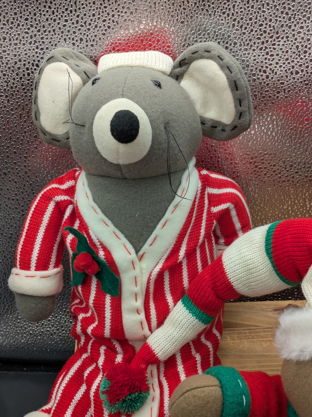 Red & White Striped Holiday Pjs Shelf Sitter - Gray Mouse Character
